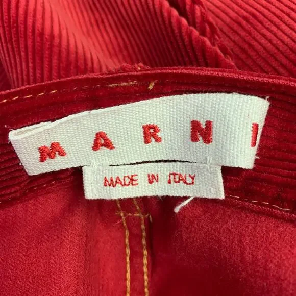 MARNI Size 28 Red Corduroy Cotton Contrast Stitch Wide Leg Casual Pants